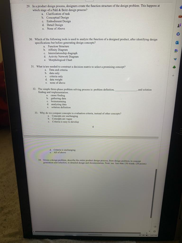 Solved 29. In a product design process, designers create the | Chegg.com