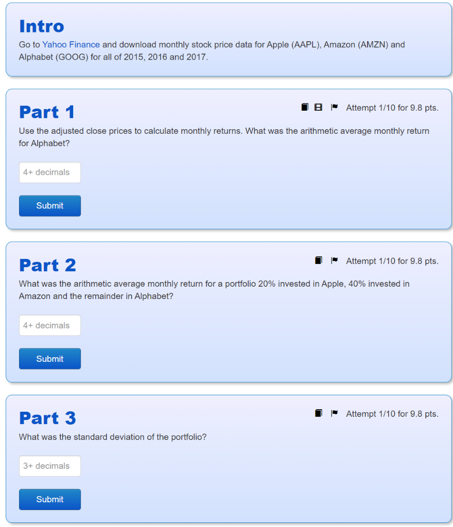 Intro Go To Yahoo Finance And Download Monthly Stock Chegg Com