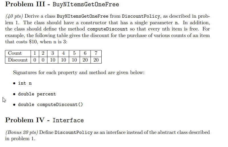 Solved Problem I - DiscountPolicy (30 pts) Create an | Chegg.com