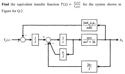 Solved X1(s) Td(s) Find the equivalent transfer function | Chegg.com