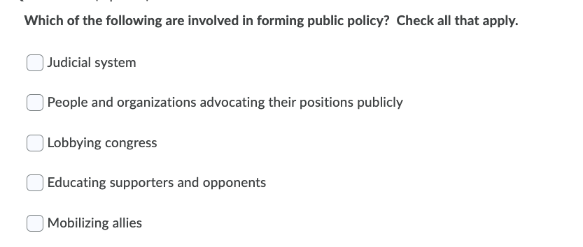 Solved Which Of The Following Are Involved In Forming Public | Chegg.com