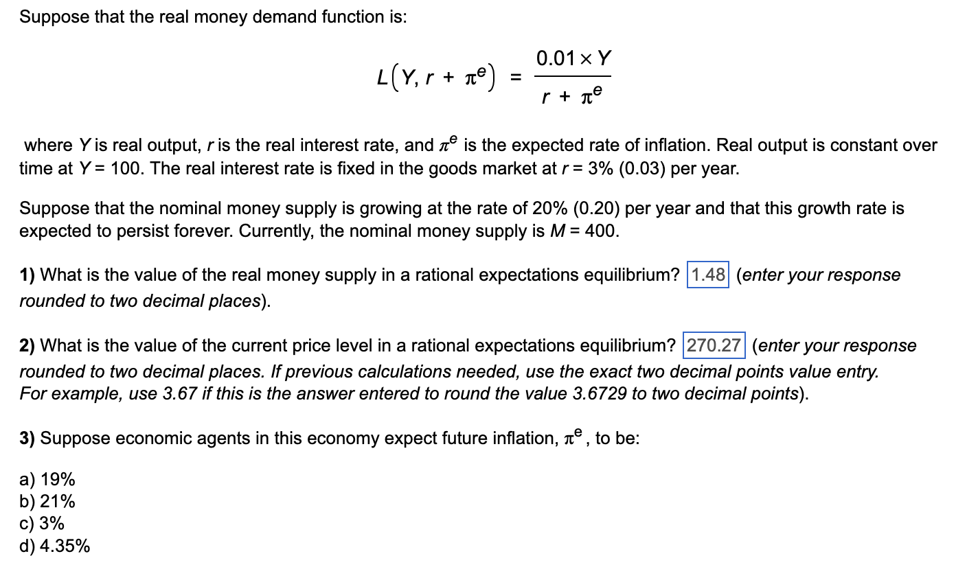Solved Suppose that the real money demand function is: | Chegg.com