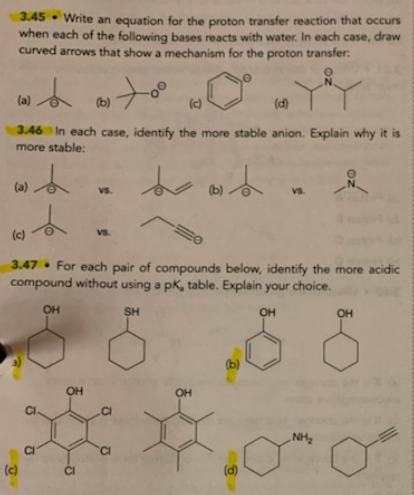 Solved 3.45 - Write An Equation For The Proton Transfer | Chegg.com