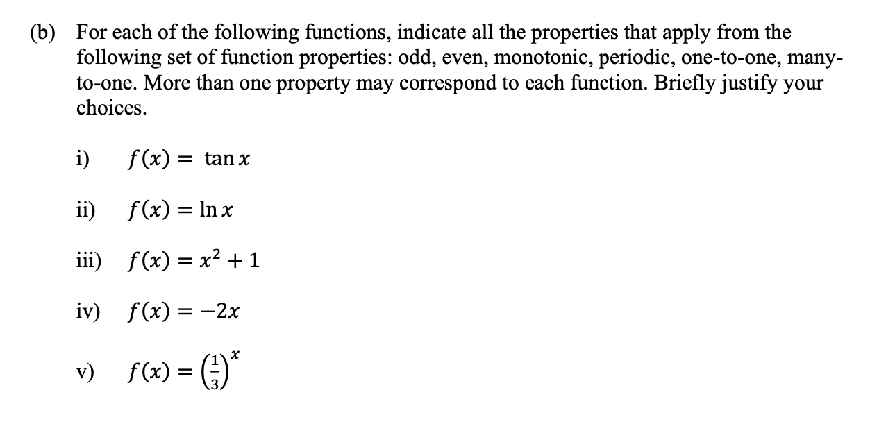 Solved (b) For Each Of The Following Functions, Indicate All | Chegg.com