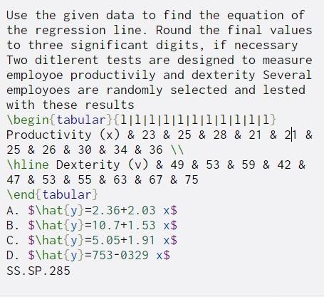 Solved Use the given data to find the equation of the | Chegg.com