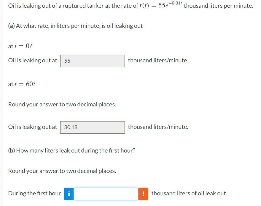 Solved Oil is leaking out of a ruptured tanker at the rate | Chegg.com