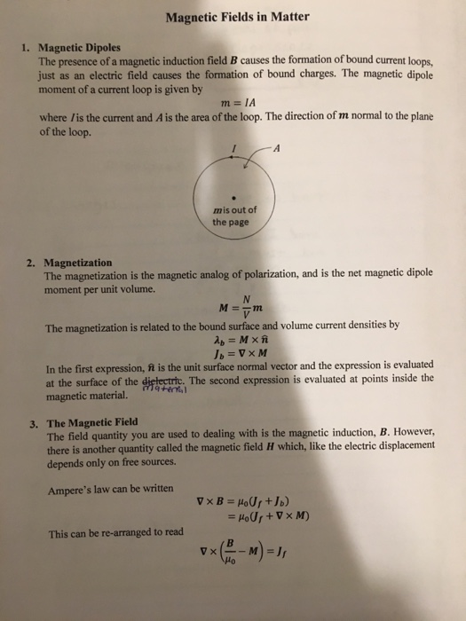 Magnetic Fields In Matter 1. Magnetic Dipoles The | Chegg.com