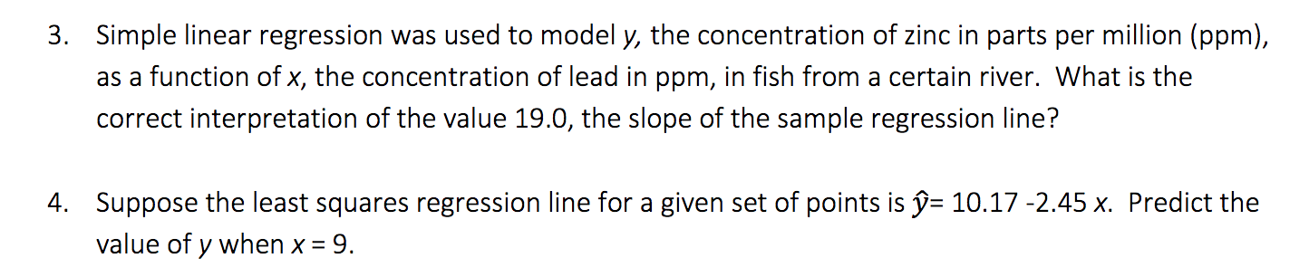 Solved 3. Simple linear regression was used to model y, the | Chegg.com