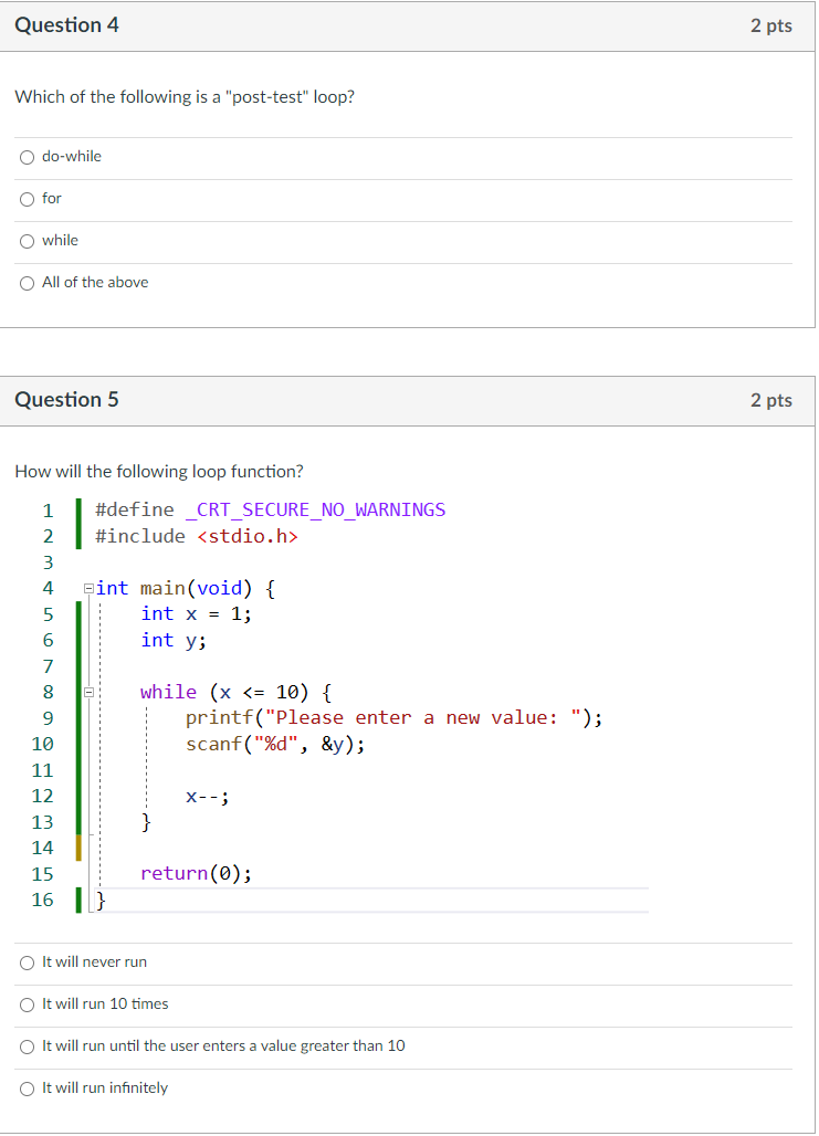Solved Which of the following is a "post-test" loop? | Chegg.com