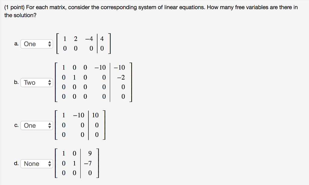 Solved (1 point) For each matrix, consider the corresponding | Chegg.com