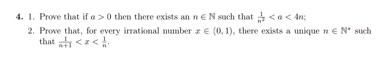 Solved 4. 1. Prove that if a > 0 then there exists an n € N | Chegg.com