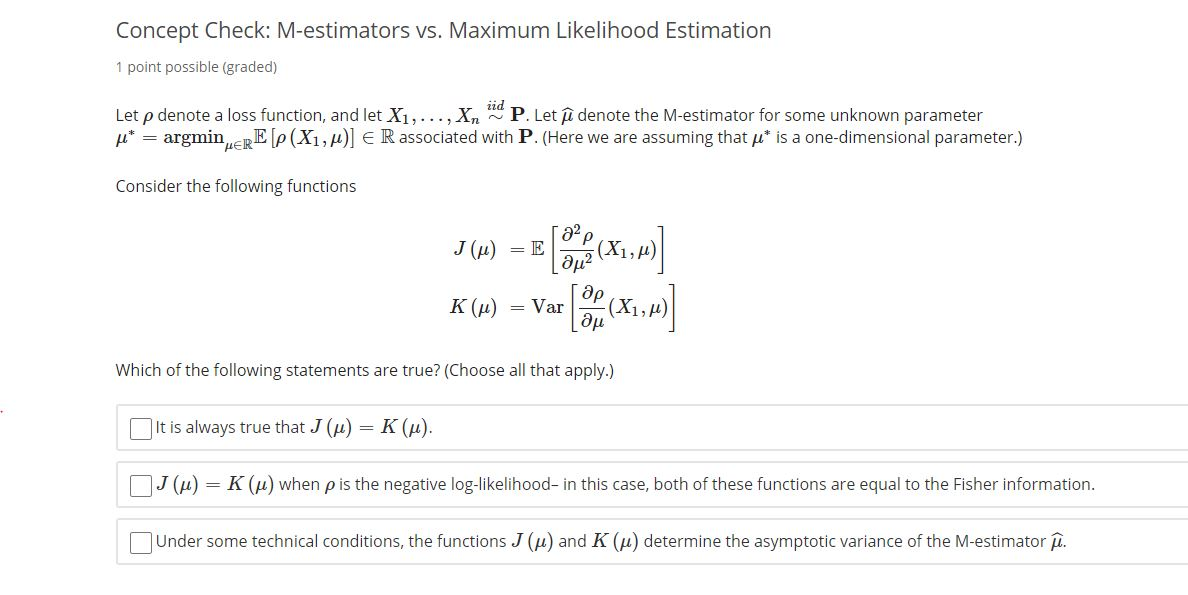 Solved Concept Check M Estimators Vs Maximum Likelihood Chegg Com