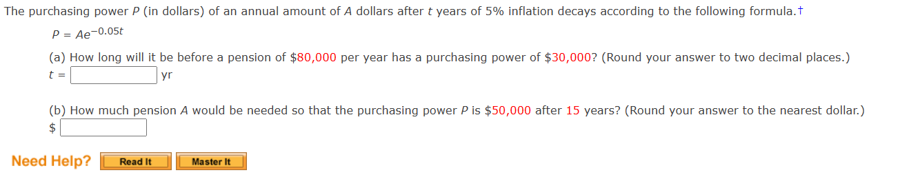 Solved The purchasing power P (in dollars) of an annual | Chegg.com