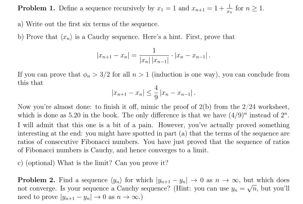 solved-problem-1-define-a-sequence-recursively-by-x1-1-chegg