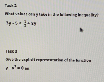Solved Task 2 What values can y take in the following | Chegg.com