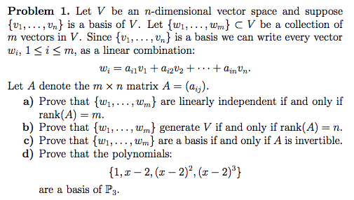 Solved Problem 1. Let V be an n-dimensional vector space and | Chegg.com