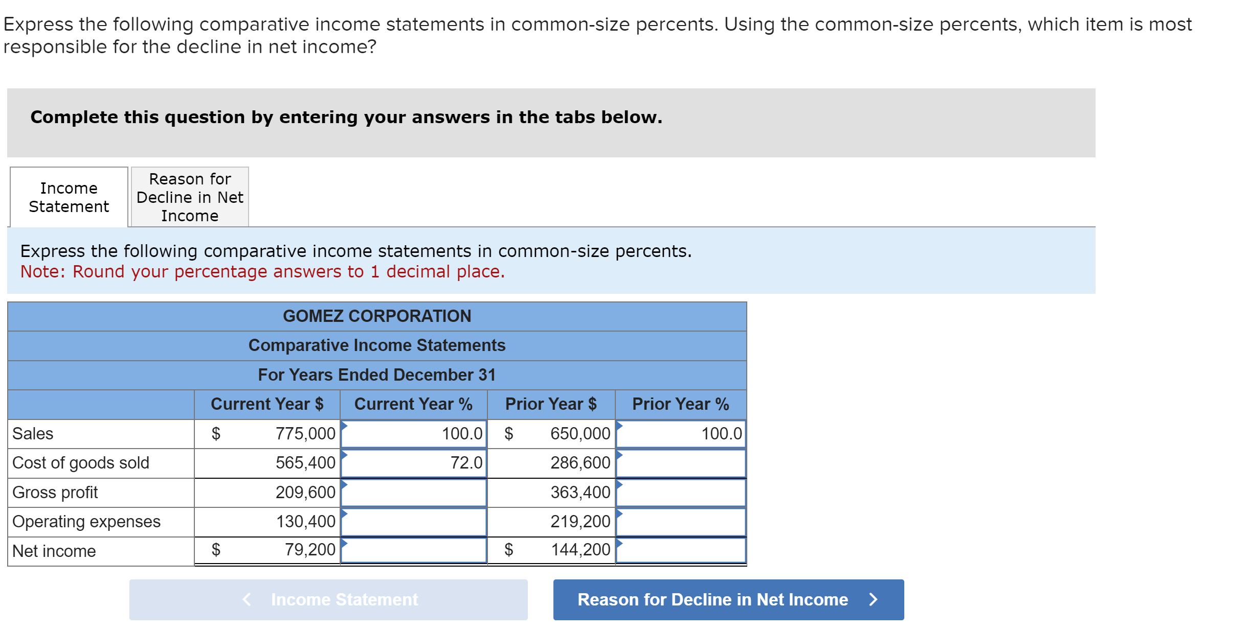 Solved Express the following comparative income statements | Chegg.com