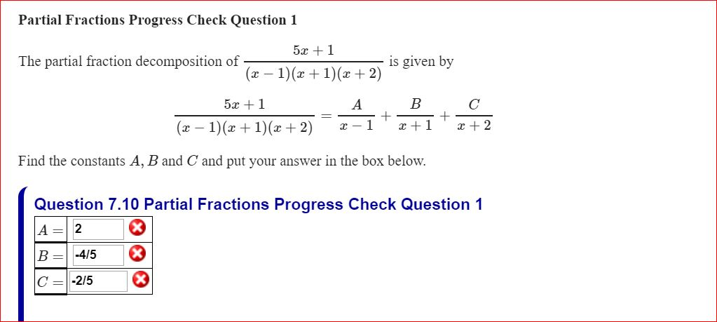Solved Partial Fractions Progress Check Question 1 5x +1 The | Chegg.com