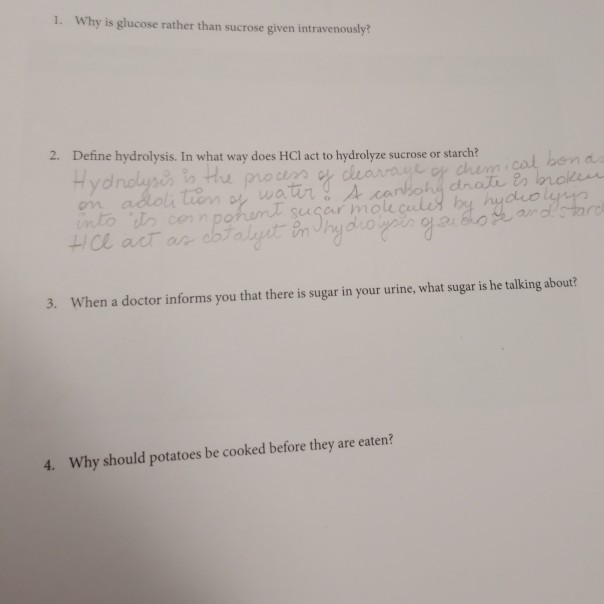 Solved Why Is Glucose Rather Than Sucrose Given Intraveno Chegg Com