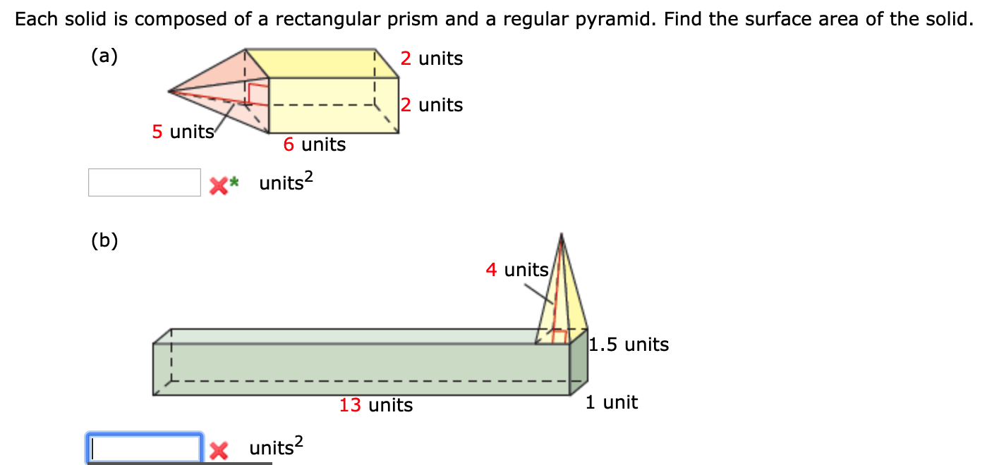 Each solid is composed of a rectangular prism and a  Chegg.com