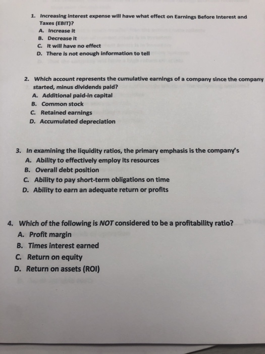 Solved Increasing interest expense will have what effect on | Chegg.com