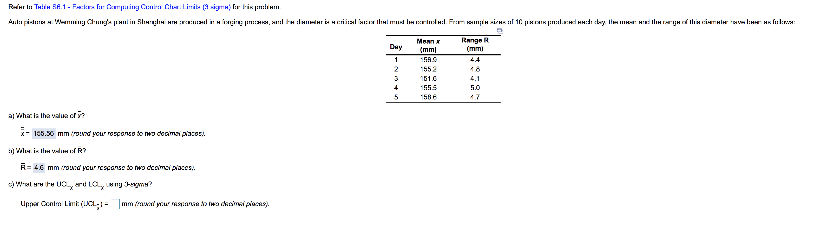 Solved Refer to Table 56.1 - Factors for Computing Control | Chegg.com