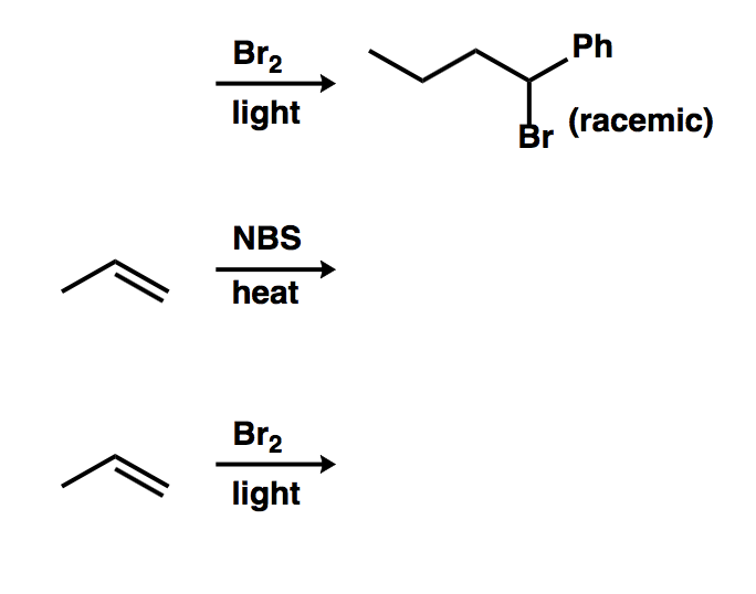 Solved Ph Br2 light (racemic) Br NBS heat Br2 light