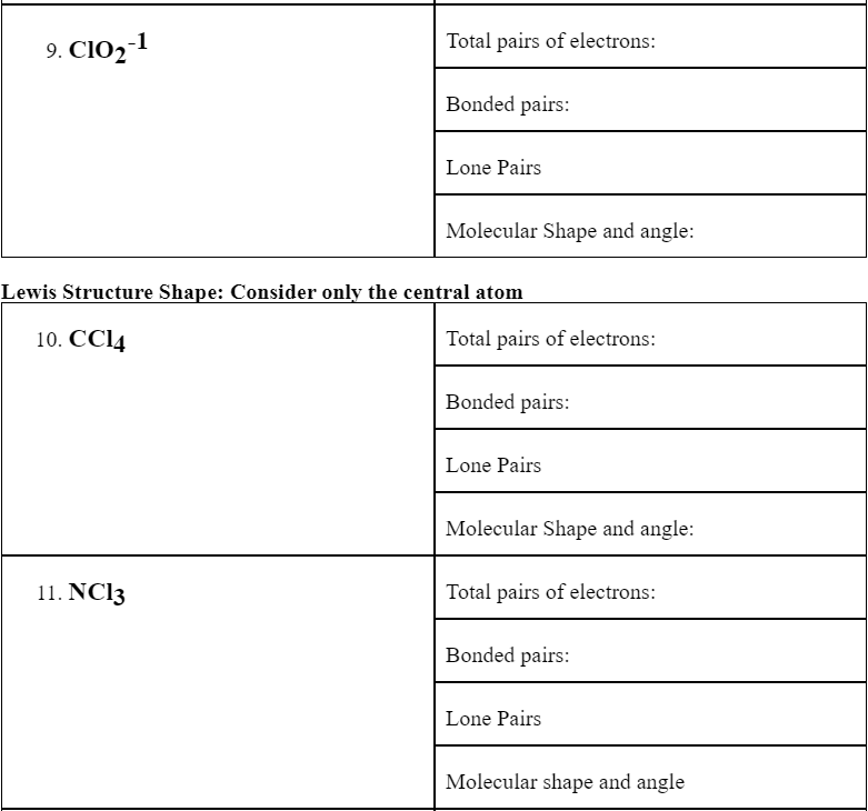 Solved \begin{tabular}{|l|l|} \hline \multirow{2}{*}{ClO2−1} | Chegg.com