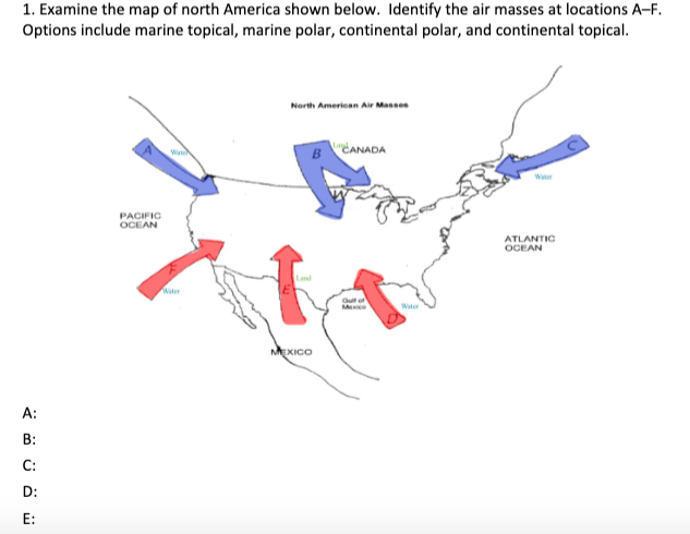 Solved 1. Examine the map of north America shown below. | Chegg.com
