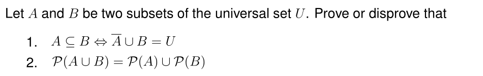 Solved Let A And B Be Two Subsets Of The Universal Set U