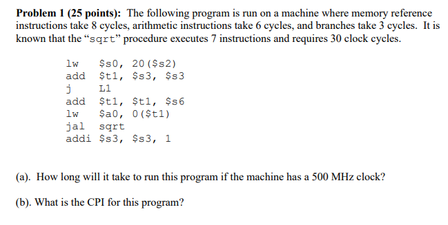 Solved Problem 1 (25 Points): The Following Program Is Run | Chegg.com