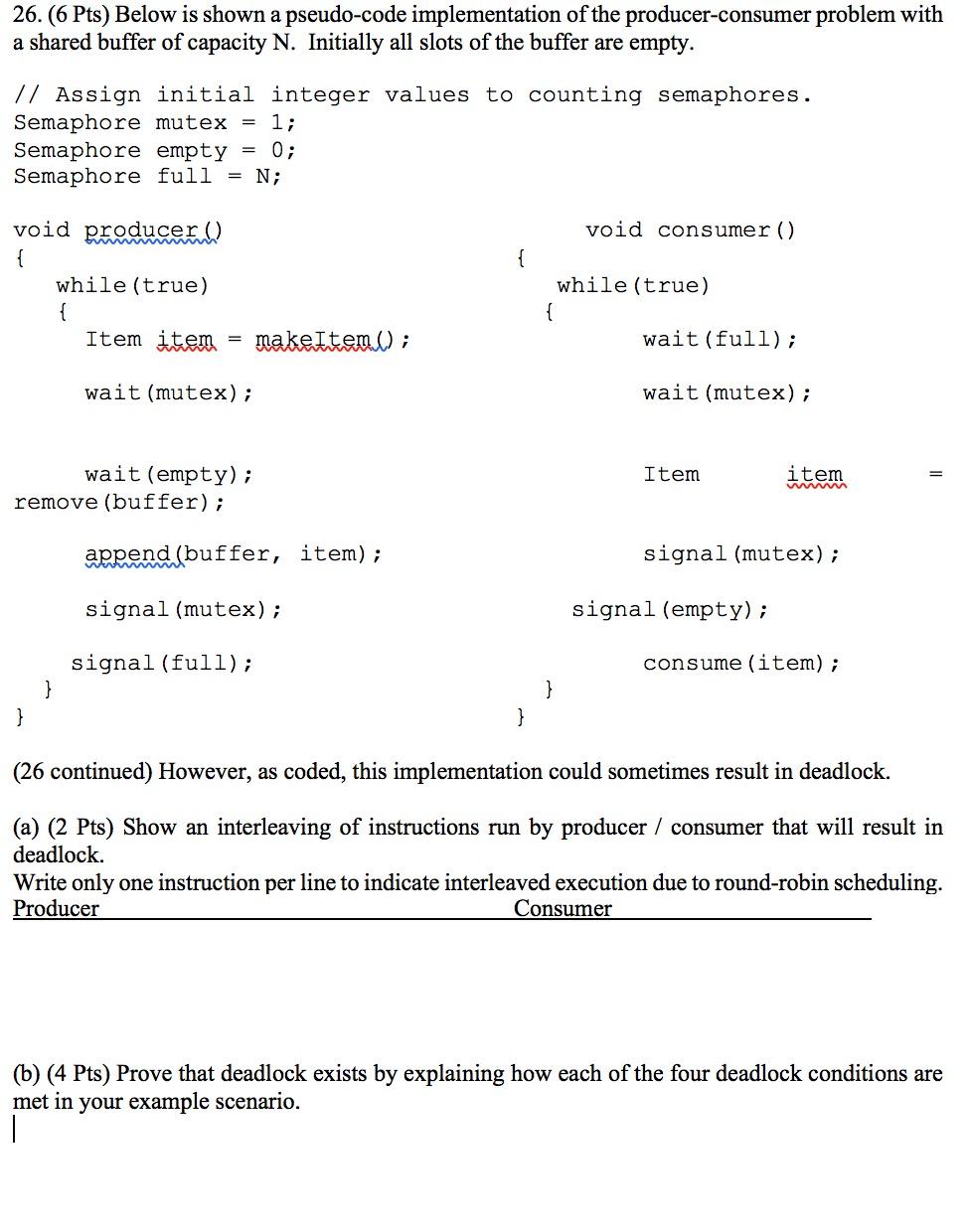 26. (6 Pts) Below is shown a pseudo-code | Chegg.com