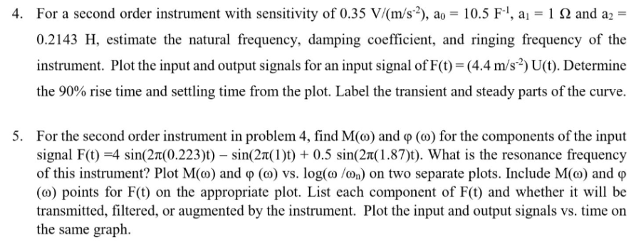 Solved 4. For a second order instrument with sensitivity of | Chegg.com