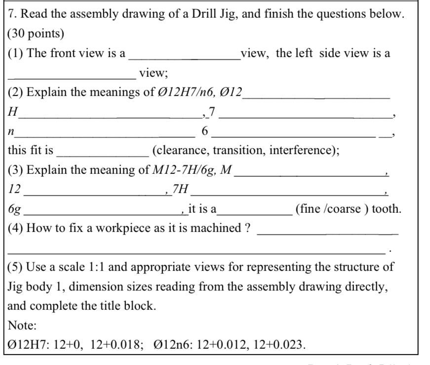 7. Read the assembly drawing of a Drill Jig, and | Chegg.com