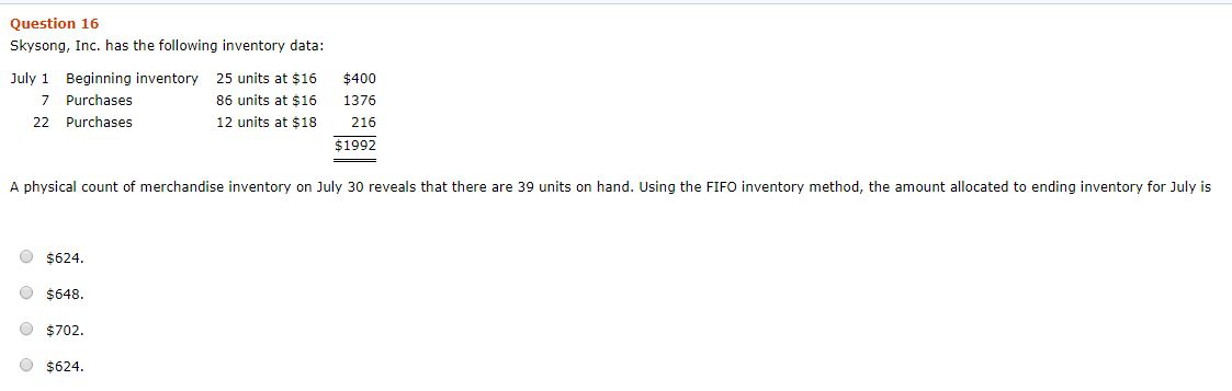 Solved Question 15 A Company Purchased Inventory As Follows: | Chegg.com