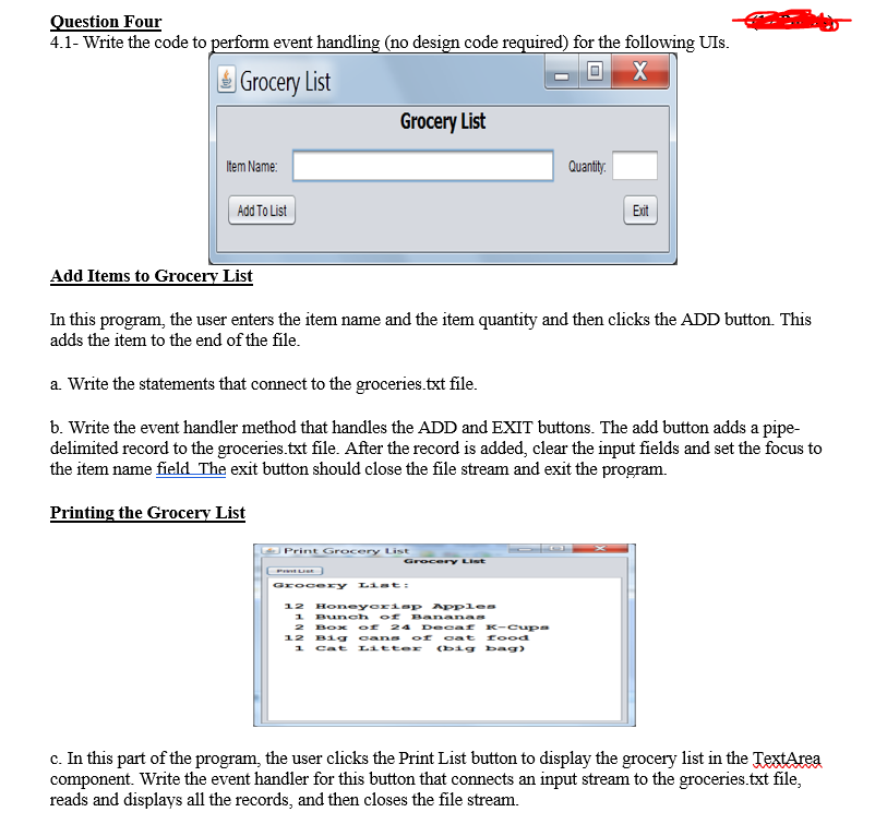 Solved Question Four 4.1- Write the code to perform event | Chegg.com