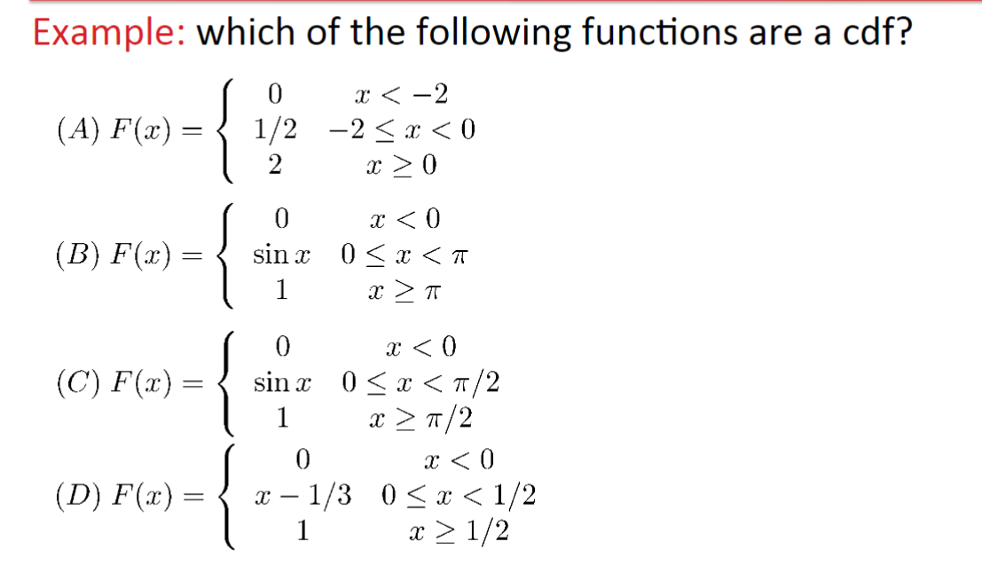 Solved Example: which of the following functions are a cdf? | Chegg.com