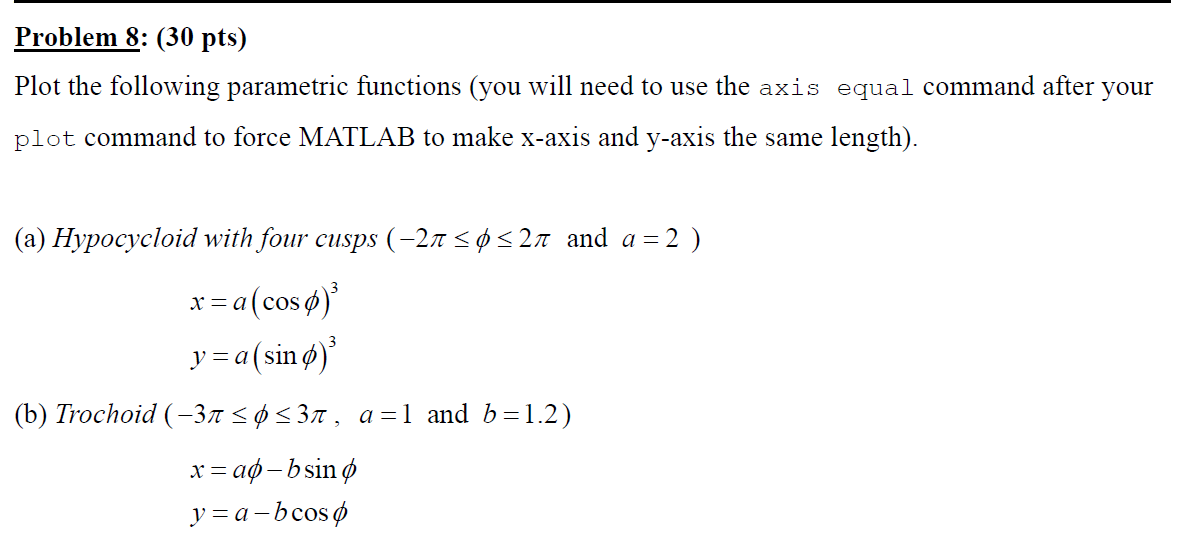 Solved Problem 8 (30 pts) Plot the following parametric