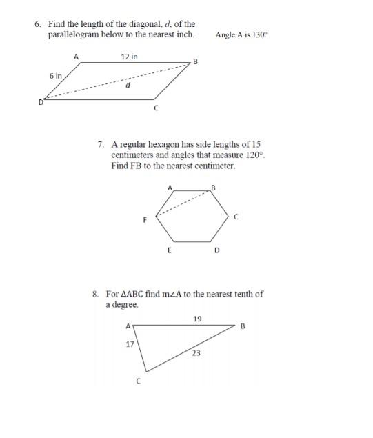 Solved 6. Find the length of the diagonal. d. of the | Chegg.com