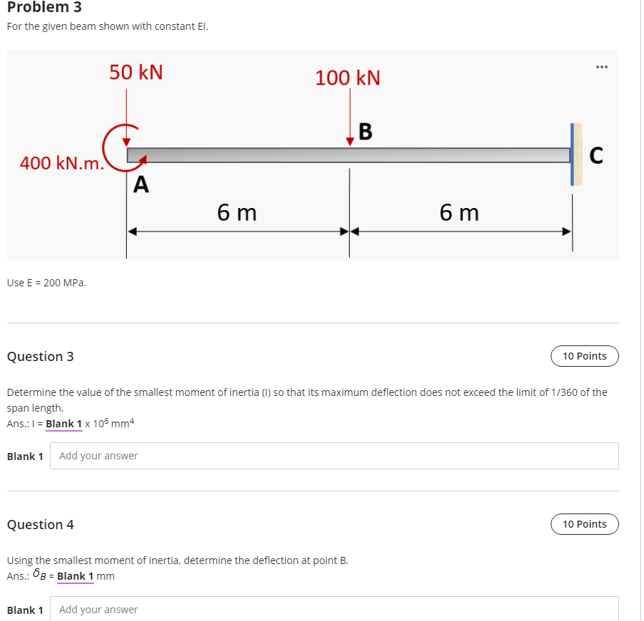 Solved Problem 3 For The Given Beam Shown With Constant El. | Chegg.com