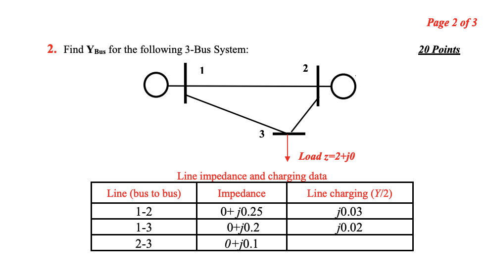 Solved Page 2 of 3 2. Find Y Bus for the following 3-Bus | Chegg.com