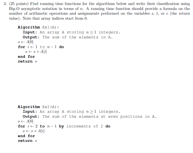 Solved 3. (25 points) Find running time functions for the | Chegg.com