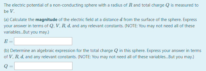 Solved The electric potential of a non-conducting sphere | Chegg.com