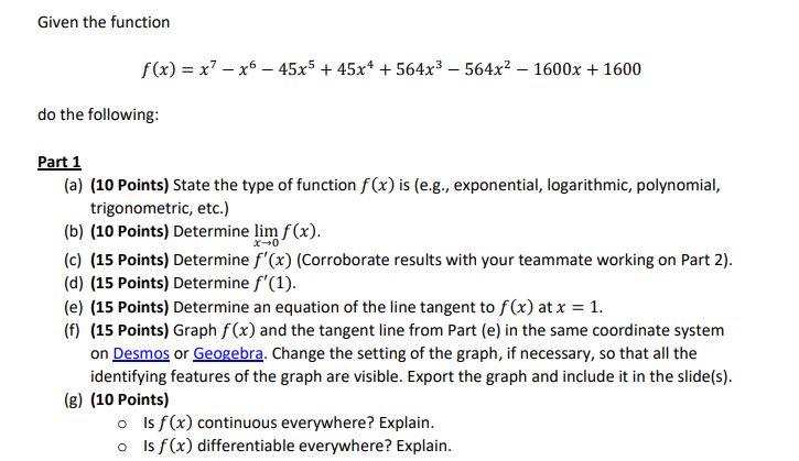 Solved Given the function | Chegg.com