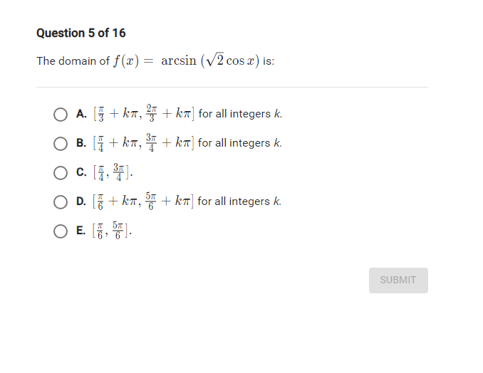 Solved hain of f(x)=arcsin(2cosx) is: A. [3π+kπ,32π+kπ] for | Chegg.com