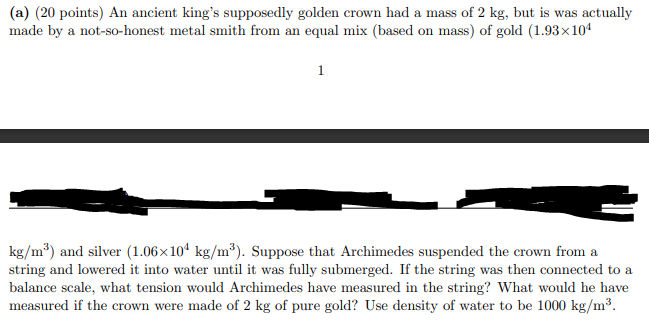Solved (a) (20 points) An ancient king's supposedly golden | Chegg.com