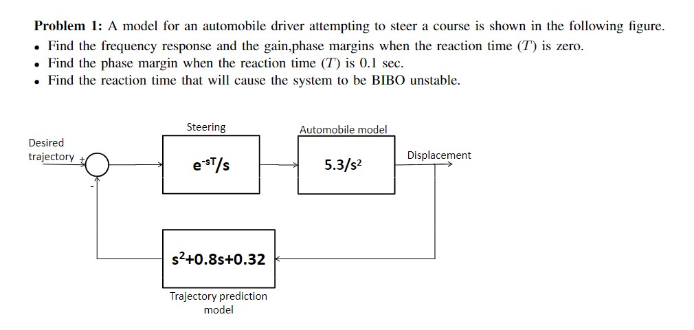 Problem 1 A Model For An Automobile Driver Chegg