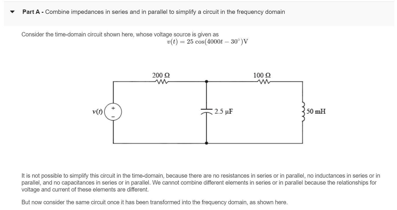 Solved Part A - Combine impedances in series and in parallel | Chegg.com