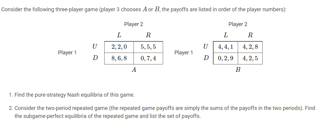 Consider the following three-player game (player 3 | Chegg.com