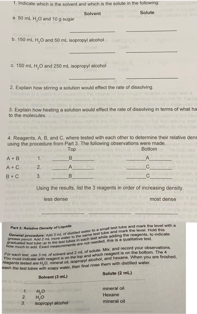 Solved 1. Indicate which is the solvent and which is the | Chegg.com